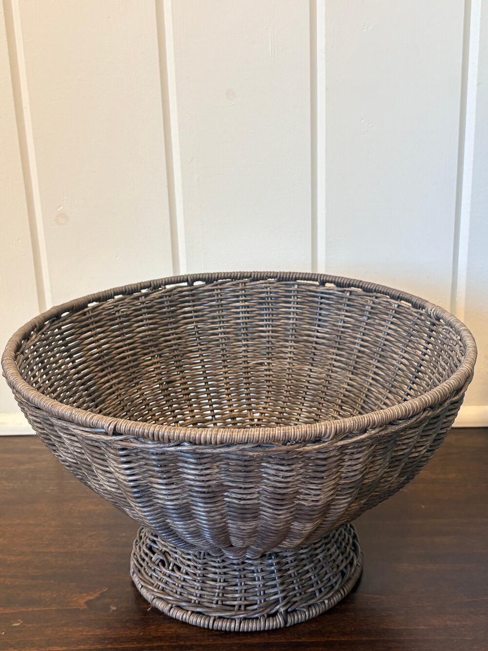 Gray Woven Pedestal Basket 12” Footed Bowl French Country Farmhouse Decor